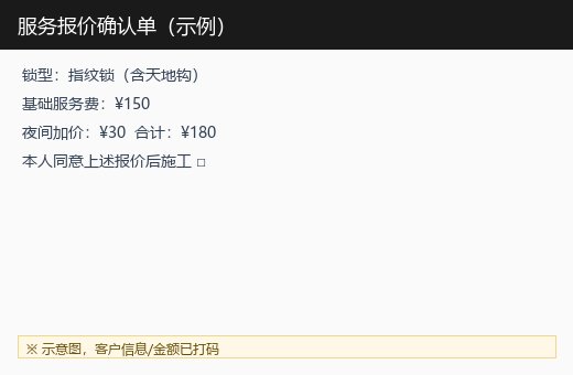 服务报价确认单示例（金额与地址已打码）